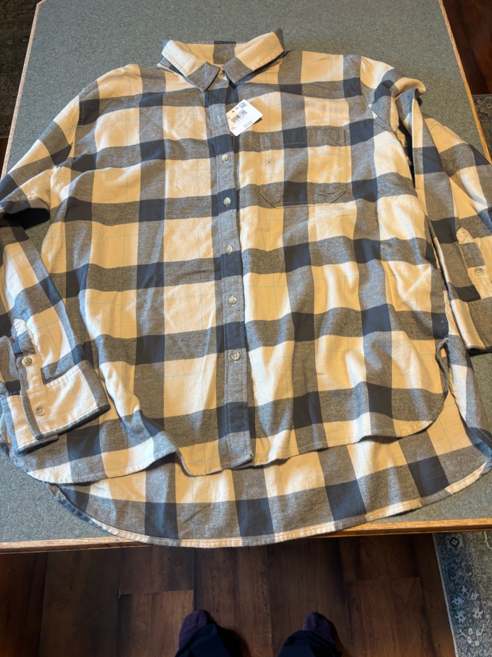 Plaid Button-Up Shirt - Beige & Gray